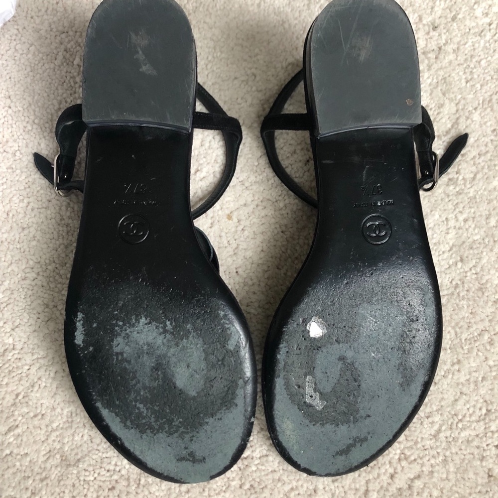 C H A N E L Camellia Suede Thong Sandals, Black A… - image 7